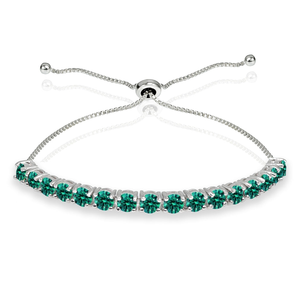Sterling Silver 4mm Blue Round-cut Bolo Adjustable Bracelet made with Swarovski Crystals