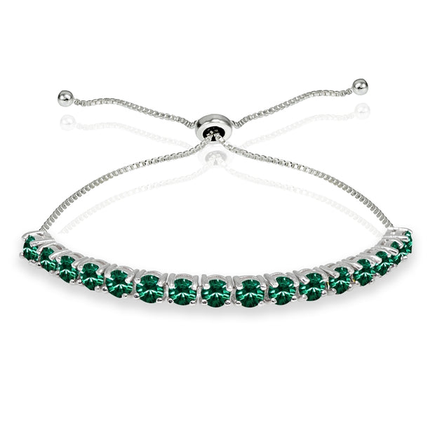 Sterling Silver 4mm Green Round-cut Bolo Adjustable Bracelet made with Swarovski Crystals