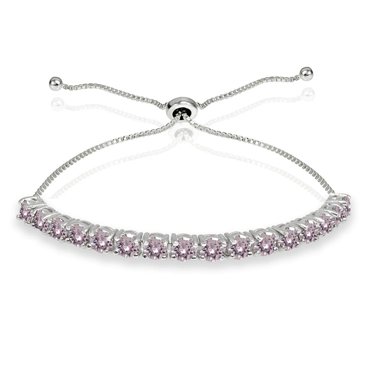 Sterling Silver 4mm Pink Round-cut Bolo Adjustable Bracelet made with Swarovski Crystals