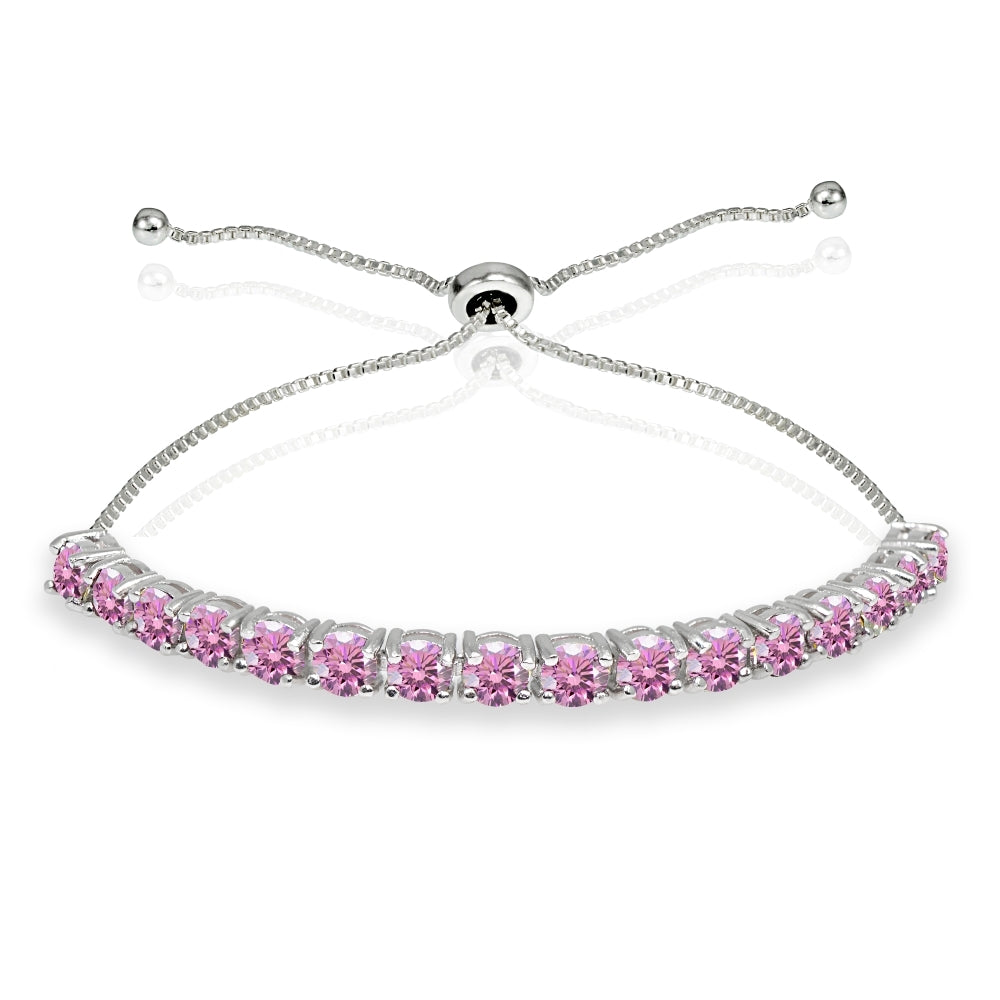 Sterling Silver 4mm Light Rose Round-cut Bolo Adjustable Bracelet made with Swarovski Crystals