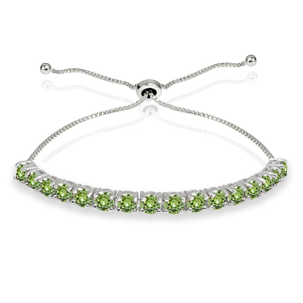 Sterling Silver 4mm Light Green Round-cut Bolo Adjustable Bracelet made with Swarovski Crystals