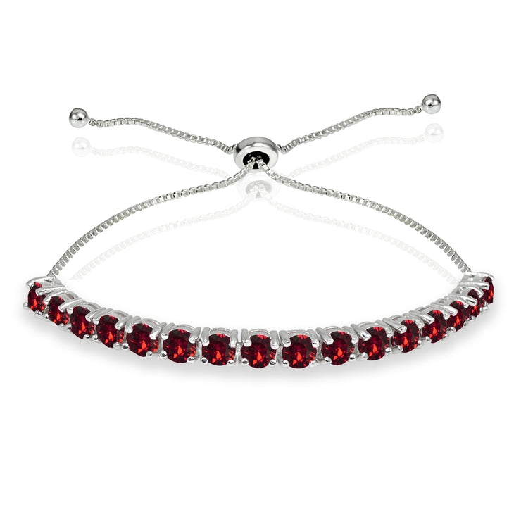 Sterling Silver 4mm Red Round-cut Bolo Adjustable Bracelet made with Swarovski Crystals