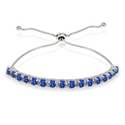 Sterling Silver 4mm Royal Blue Round-cut Bolo Adjustable Bracelet made with Swarovski Crystals