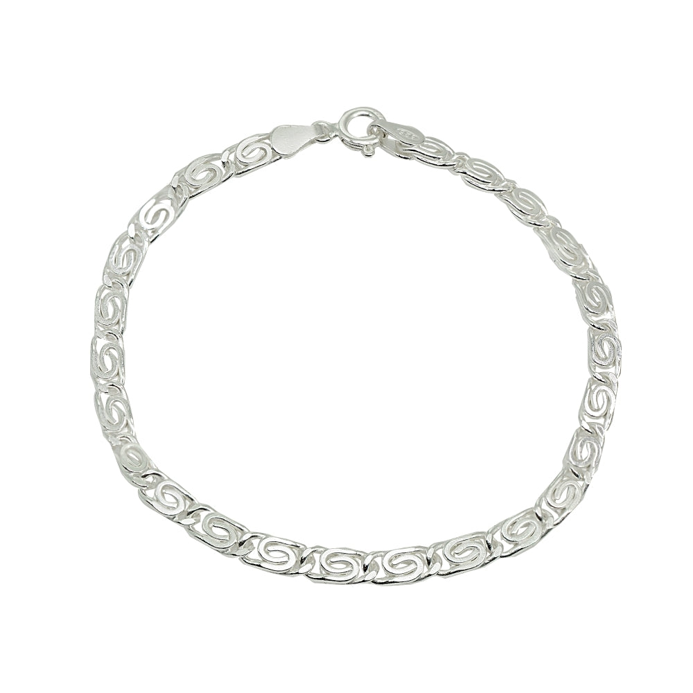 Sterling Silver High Polished Italian Snail Scroll Swirl Link Chain Bracelet, 7 Inches