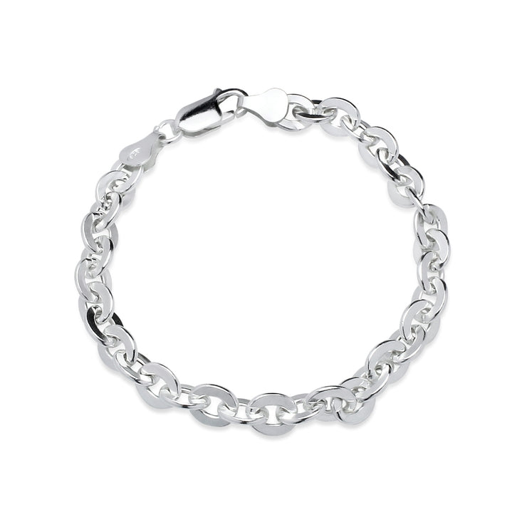 Sterling Silver High Polished Italian Oval Link Chain Bracelet, 7 Inches
