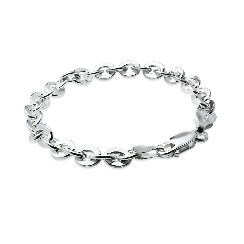 Sterling Silver High Polished Italian Oval Link Chain Bracelet, 7 Inches-3