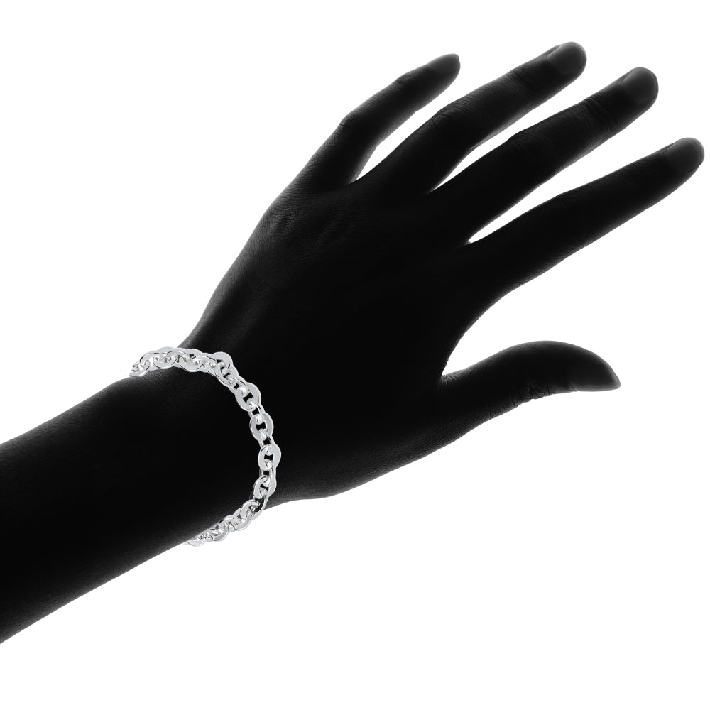 Sterling Silver High Polished Italian Oval Link Chain Bracelet, 7 Inches-4