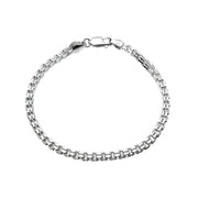 Sterling Silver High Polished Italian Open Box Square Double Link Chain Bracelet, 7 Inches