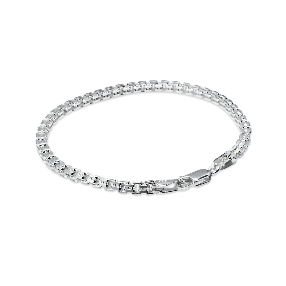 Sterling Silver High Polished Italian Open Box Square Double Link Chain Bracelet, 7 Inches-3