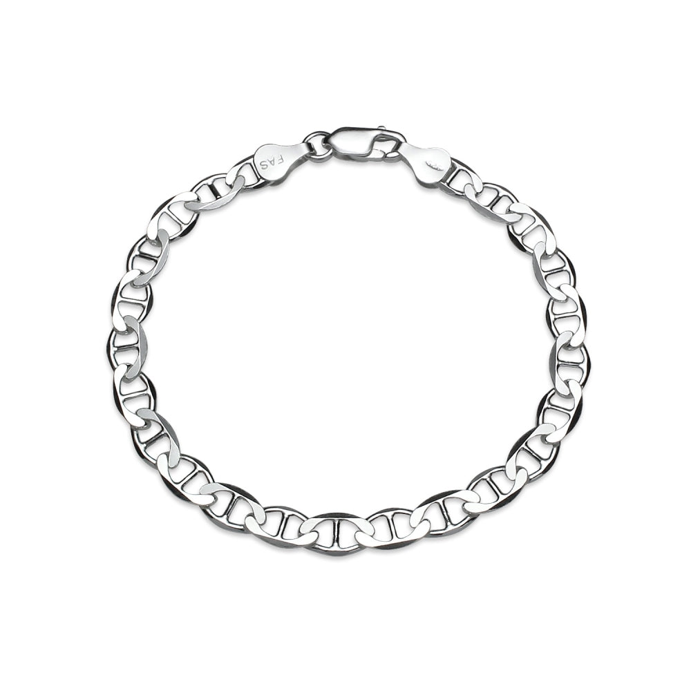 Sterling Silver High Polished Italian Bold Mariner Link Chain Bracelet, 7 Inches