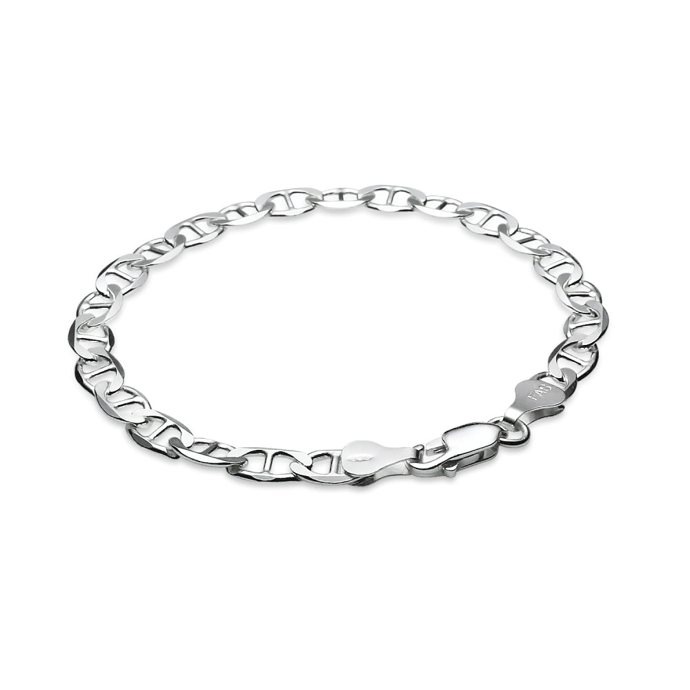 Sterling Silver High Polished Italian Bold Mariner Link Chain Bracelet, 7 Inches-3