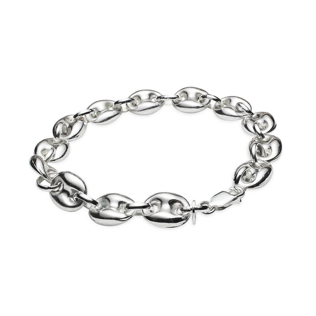 Sterling Silver High Polished Puffed Anchor Mariner Chain Bracelet, 7 Inches