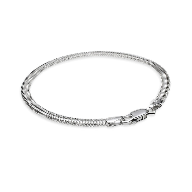 Sterling Silver High Polished Italian 3.5mm Sleek Snake Chain Bracelet, 7 Inches