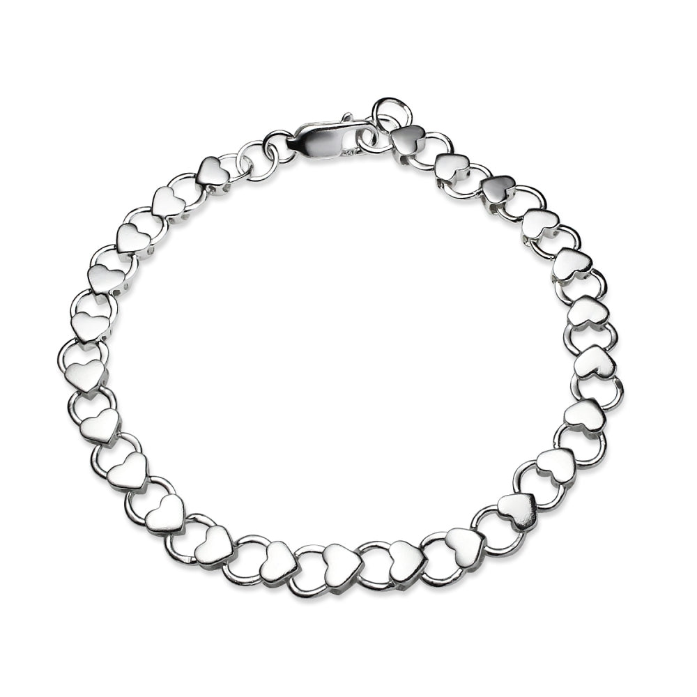 Sterling Silver High Polished Heart and Circle Link Chain Bracelet, 7.25 Inches