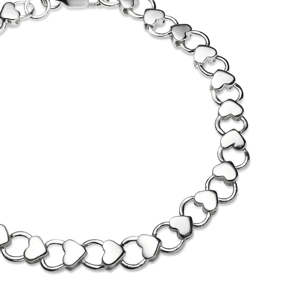 Sterling Silver High Polished Heart and Circle Link Chain Bracelet, 7.25 Inches-2