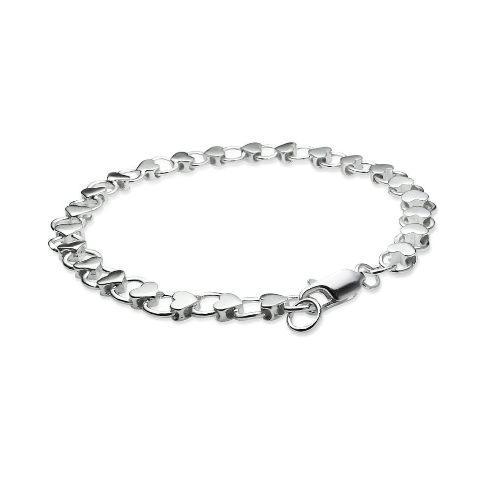 Sterling Silver High Polished Heart and Circle Link Chain Bracelet, 7.25 Inches-3