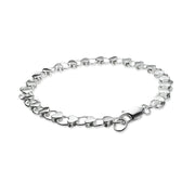 Sterling Silver High Polished Heart and Circle Link Chain Bracelet, 7.25 Inches
