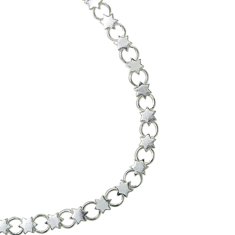 Sterling Silver High Polished Star and Circle Link Chain Bracelet, 7.25 Inches-2