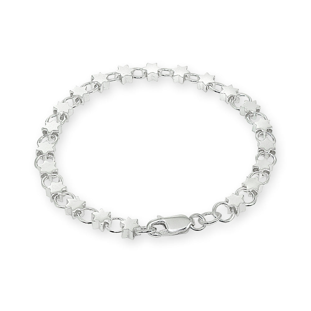 Sterling Silver High Polished Star and Circle Link Chain Bracelet, 7.25 Inches-3