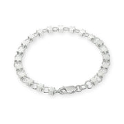 Sterling Silver High Polished Star and Circle Link Chain Bracelet, 7.25 Inches