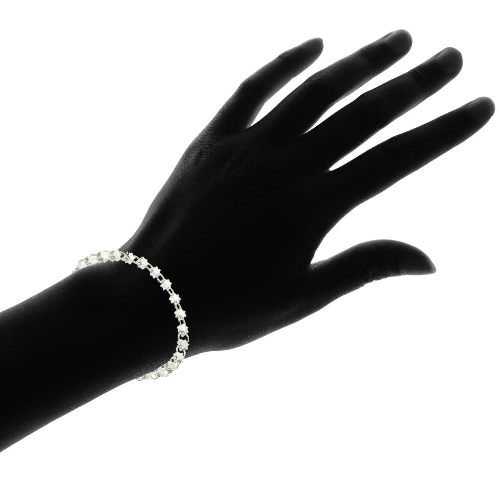 Sterling Silver High Polished Star and Circle Link Chain Bracelet, 7.25 Inches-4