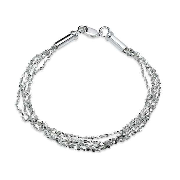 Sterling Silver High Polished Twisted Five Layer Diamond-Cut Chain Bracelet, 8 Inches