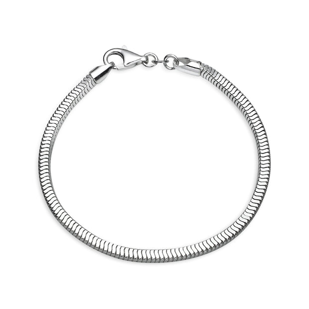 Sterling Silver High Polished 3mm Sleek Square Snake Chain Bracelet, 7 Inches