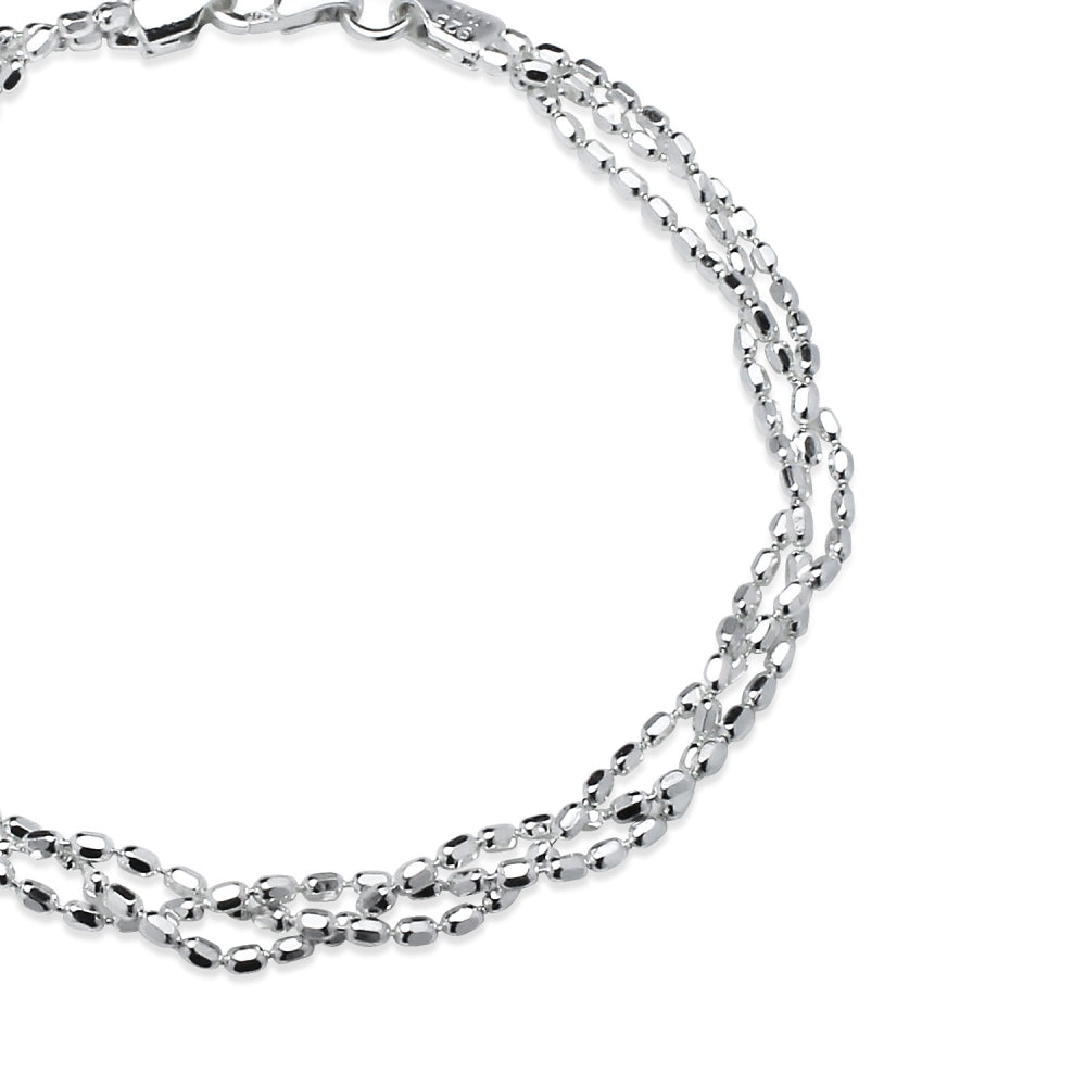 Sterling Silver Polished Italian Triple Layer Oval Diamond-Cut Braided Bead Chain Bracelet, 7 Inches-2