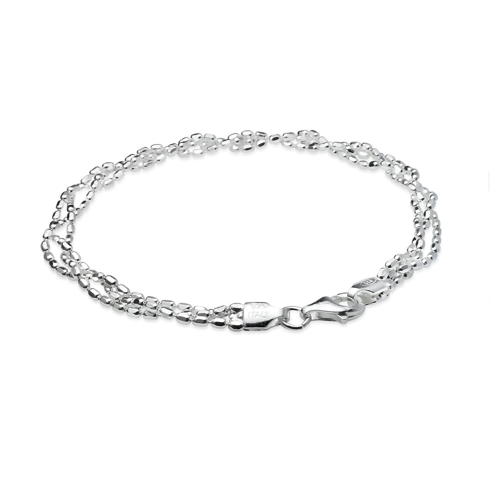 Sterling Silver Polished Italian Triple Layer Oval Diamond-Cut Braided Bead Chain Bracelet, 7 Inches-3