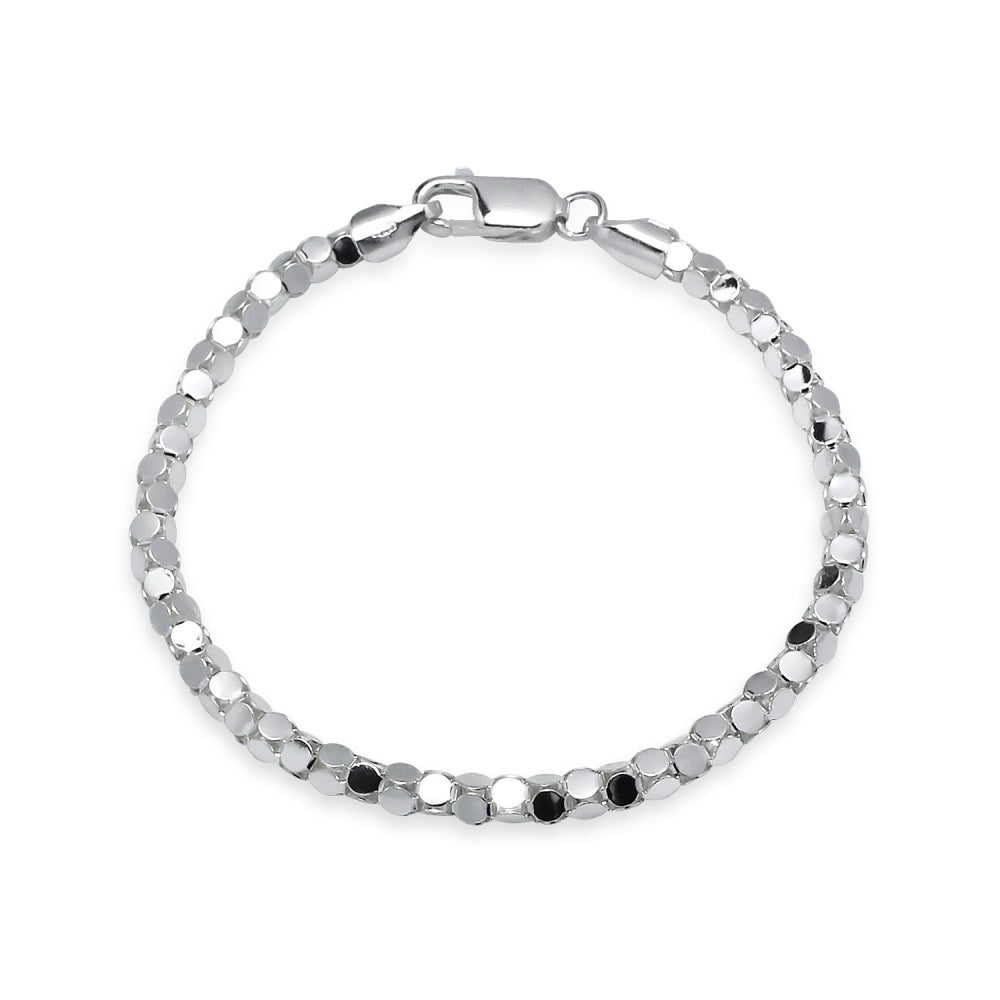 Sterling Silver High Polished Italian Mirror Popcorn Chain Bracelet, 7.25 Inches