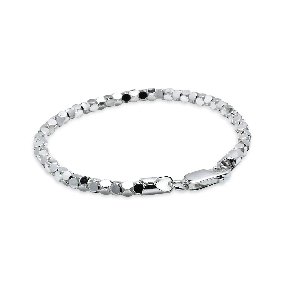 Sterling Silver High Polished Italian Mirror Popcorn Chain Bracelet, 7.25 Inches-3