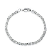 Sterling Silver Polished Italian Twisted Square Box Double Link Chain Bracelet, 7.25 Inches