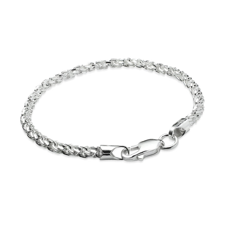 Sterling Silver Polished Italian Twisted Square Box Double Link Chain Bracelet, 7.25 Inches