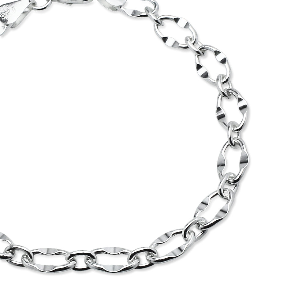 Sterling Silver High Polished Italian Dapped Oval Link Chain Bracelet, 7 Inches-2