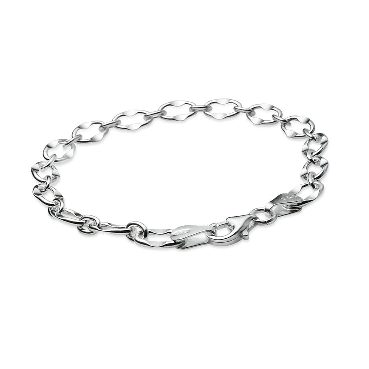 Sterling Silver High Polished Italian Dapped Oval Link Chain Bracelet, 7 Inches
