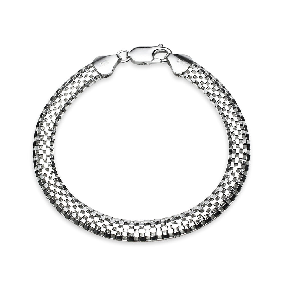 Sterling Silver High Polished Dainty Italian Mesh Tube Chain Bracelet, 7.25 Inches