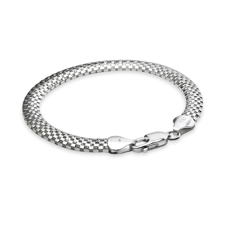 Sterling Silver High Polished Dainty Italian Mesh Tube Chain Bracelet, 7.25 Inches