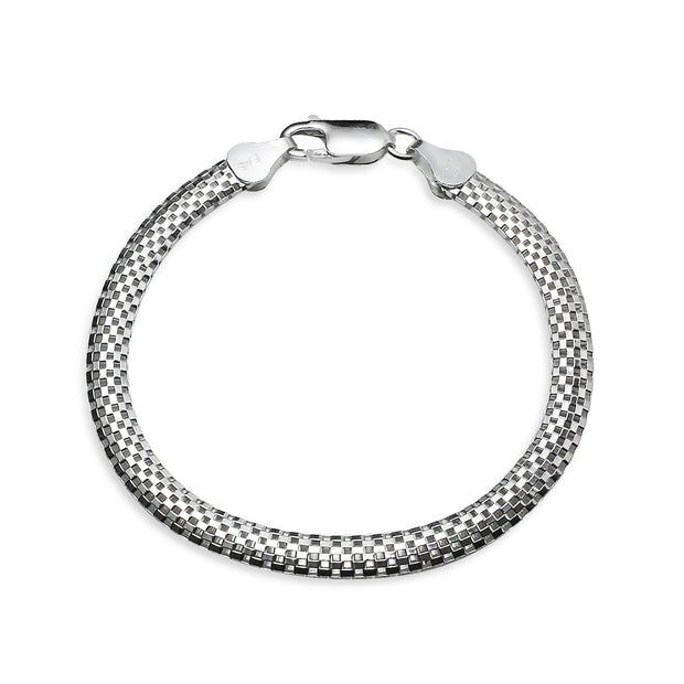 Sterling Silver High Polished Italian Mesh Tube Chain Bracelet, 7 Inches