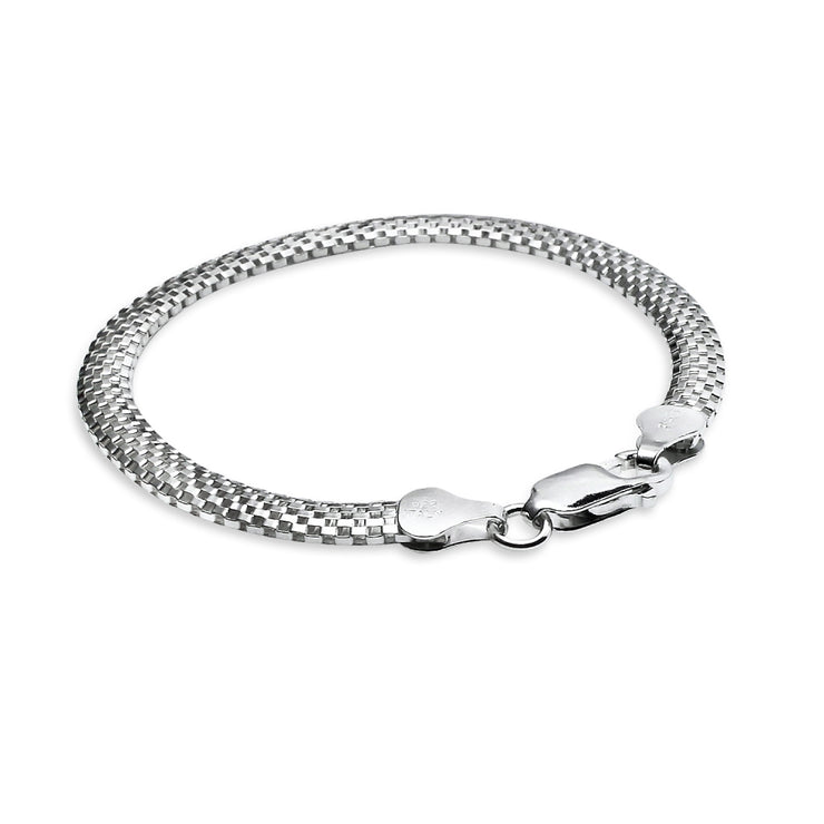 Sterling Silver High Polished Italian Mesh Tube Chain Bracelet, 7 Inches