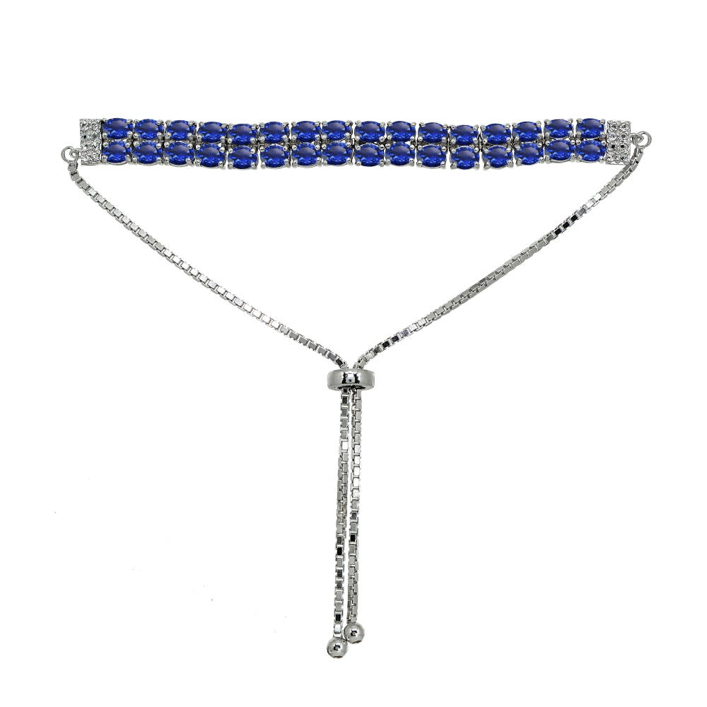 Sterling Silver Created Blue Sapphire Oval-Cut Two Row Adjustable Tennis Bracelet-2