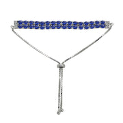 Sterling Silver Created Blue Sapphire Oval-Cut Two Row Adjustable Tennis Bracelet