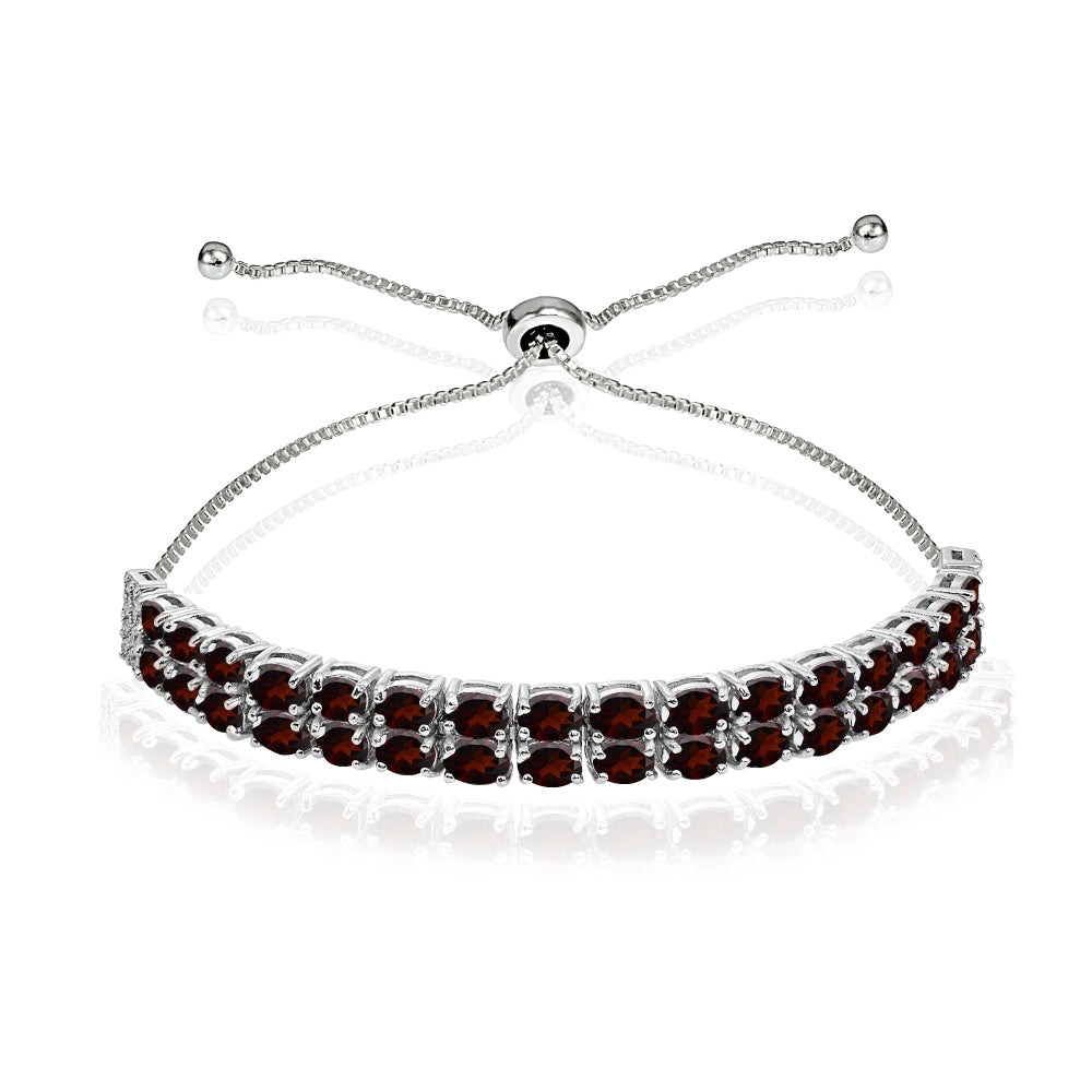 Sterling Silver Garnet Oval-Cut Two Row Adjustable Tennis Bracelet