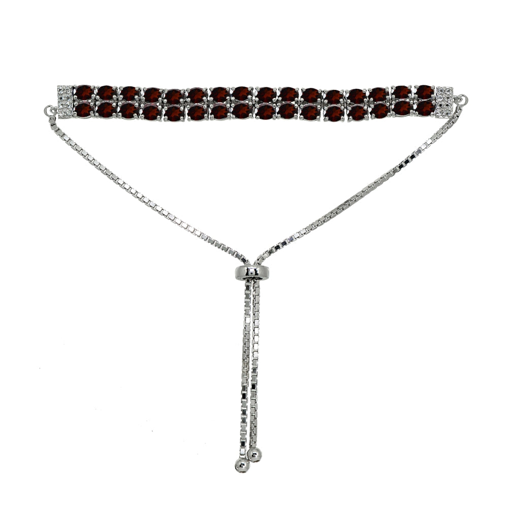 Sterling Silver Garnet Oval-Cut Two Row Adjustable Tennis Bracelet-2