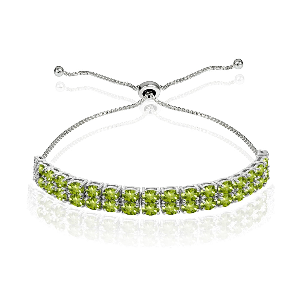 Sterling Silver Peridot Oval-Cut Two Row Adjustable Tennis Bracelet