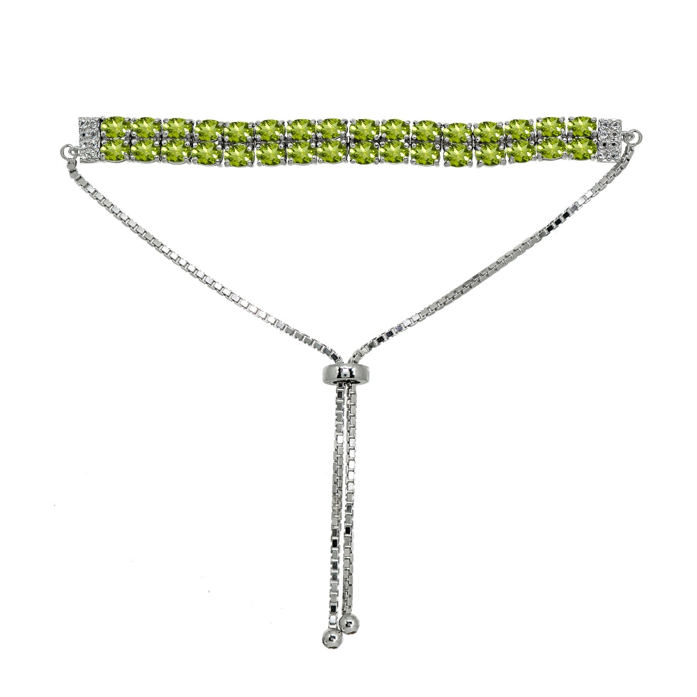 Sterling Silver Peridot Oval-Cut Two Row Adjustable Tennis Bracelet-3