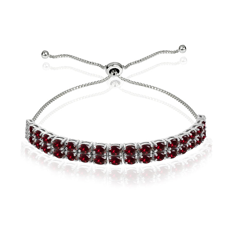 Sterling Silver Created Ruby Oval-Cut Two Row Adjustable Tennis Bracelet