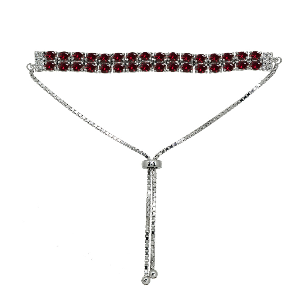 Sterling Silver Created Ruby Oval-Cut Two Row Adjustable Tennis Bracelet-2