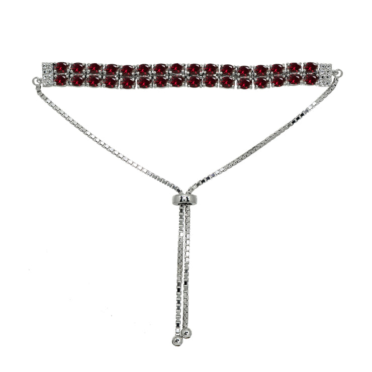 Sterling Silver Created Ruby Oval-Cut Two Row Adjustable Tennis Bracelet
