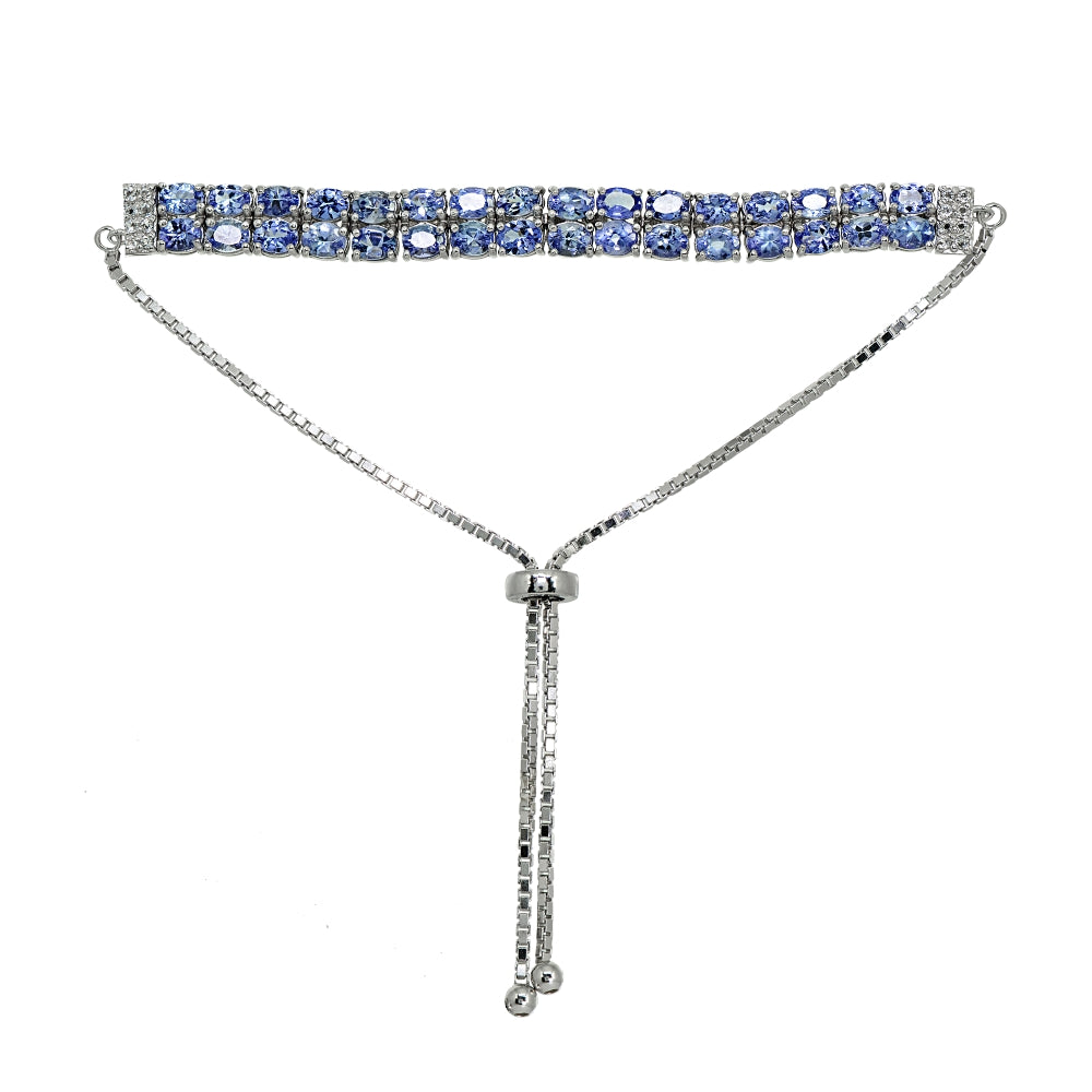 Sterling Silver Tanzanite Oval-Cut Two Row Adjustable Tennis Bracelet-2