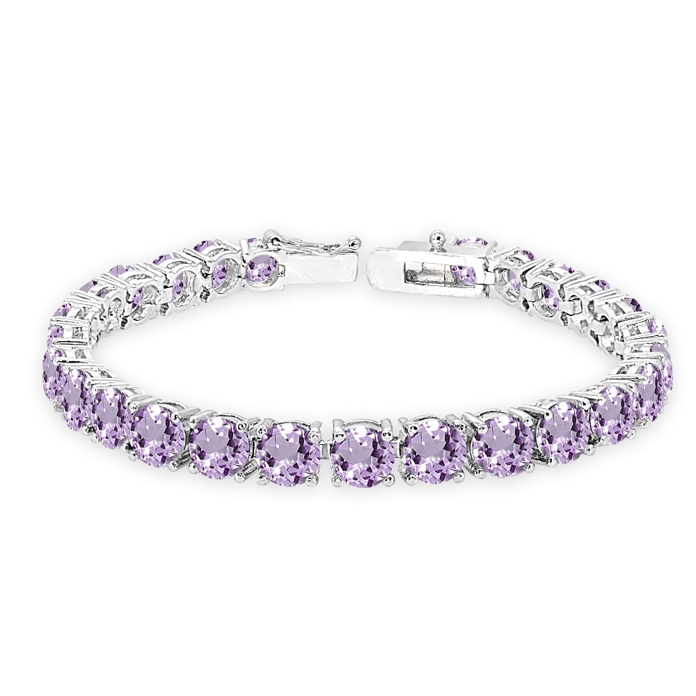 Sterling Silver Amethyst 6mm Round-cut Classic Tennis Bracelet